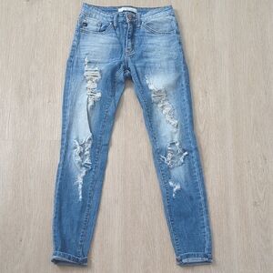 KanCan Blue Skinny Jeans with Distressed Details